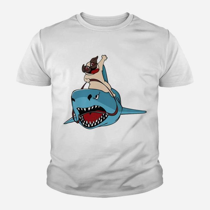 Pug Riding A Shark Funny Shark Dog Pug Gift Kid T-Shirt