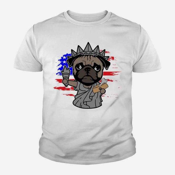 Pug Statue Of Liberty Memorial Day 4th Of July Kid T-Shirt