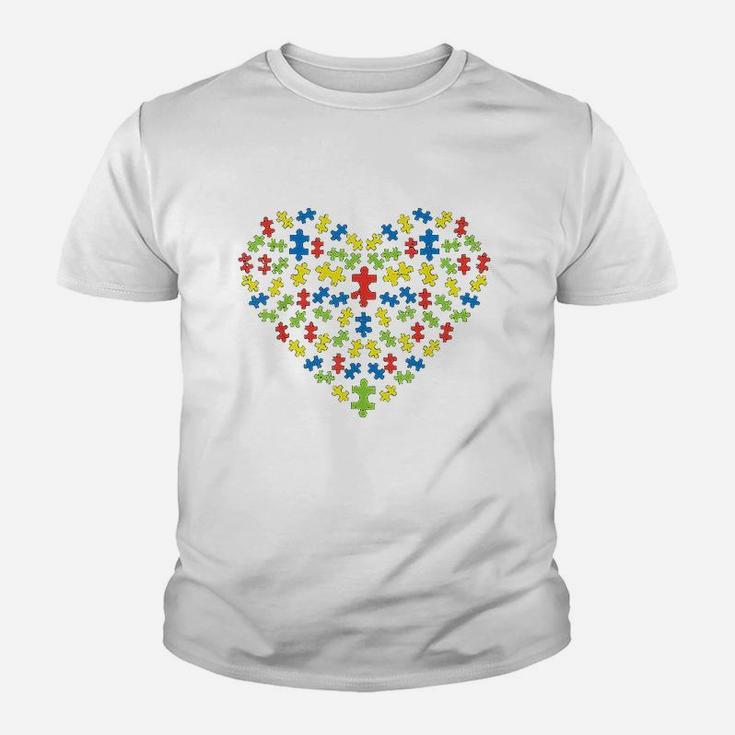 Puzzles Heart Love Awareness Mom Dad Teacher Parents Kid T-Shirt