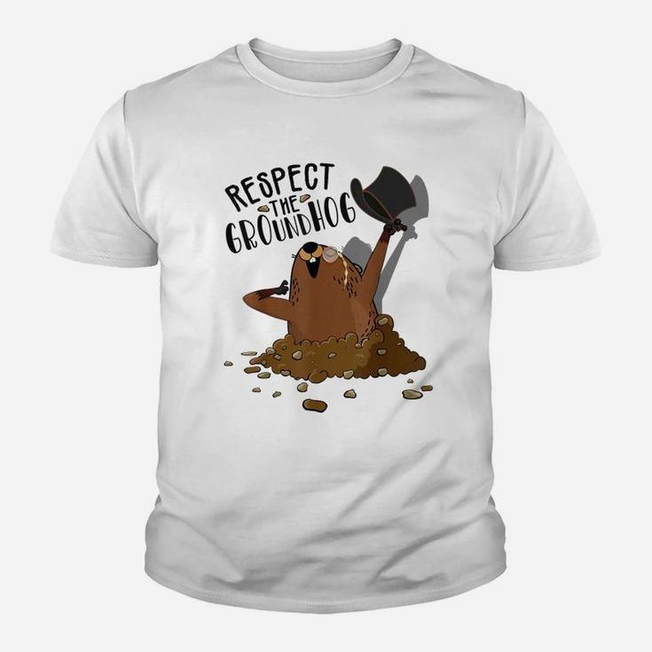 Respect The Groundhog Woodchuck Cute Groundhog Day Kid T-Shirt