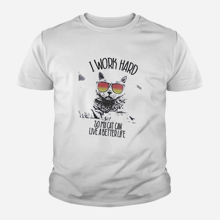 Retreez Funny I Work Hard So My Cat Can Live A Better Live Kid T-Shirt