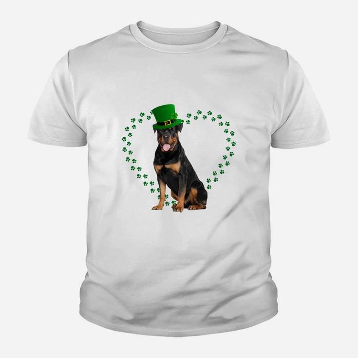 Rottweiler Heart Paw Leprechaun Hat Irish St Patricks Day Gift For Dog Lovers Kid T-Shirt