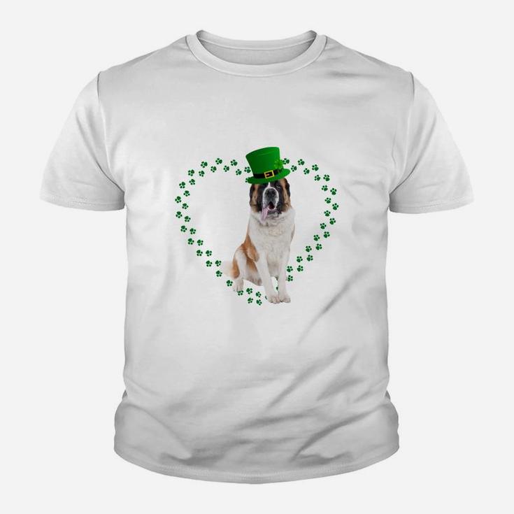 Saint Bernard Heart Paw Leprechaun Hat Irish St Patricks Day Gift For Dog Lovers Kid T-Shirt