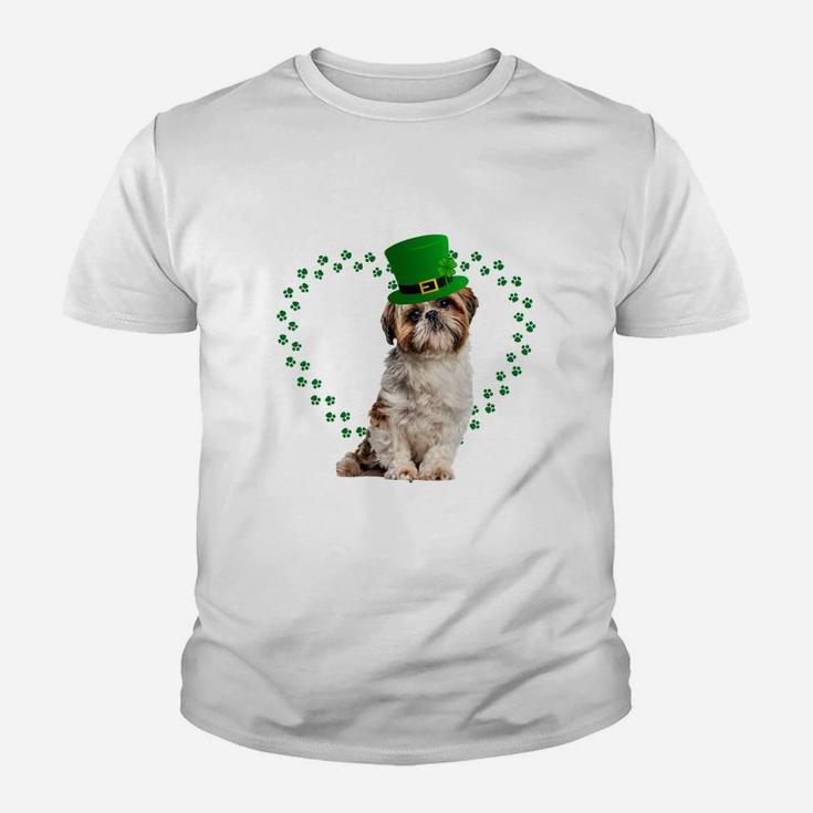 Shih Tzu Heart Paw Leprechaun Hat Irish St Patricks Day Gift For Dog Lovers Kid T-Shirt