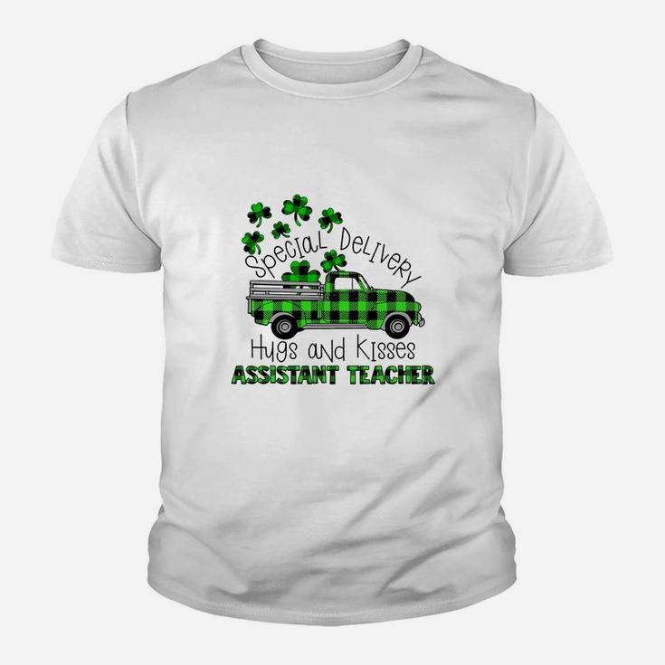 Special Delivery Hugs And Kisses Assistant Teacher St Patricks Day Teaching Job Kid T-Shirt