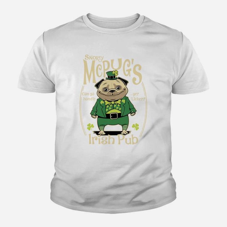 St Patricks Day Pug Snorty Mcpugs Irish Pub Kid T-Shirt