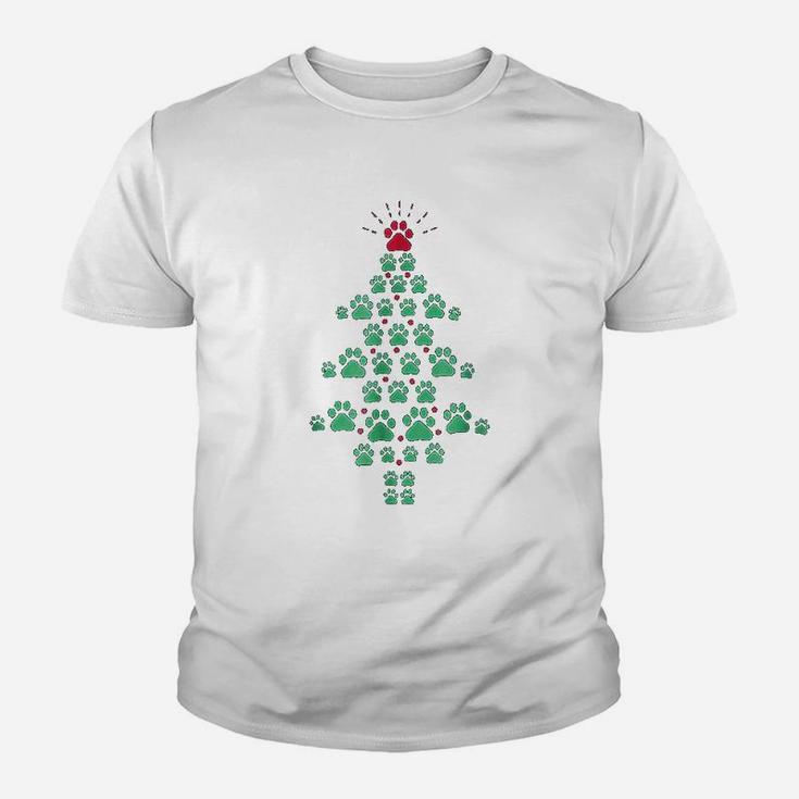 Super Cute Dog Paws Print Christmas Tree Kid T-Shirt
