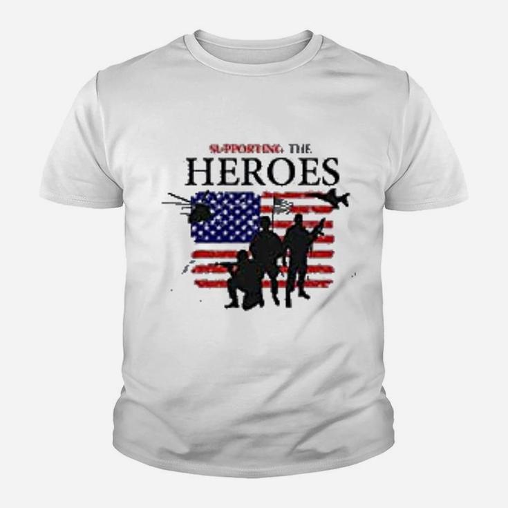 Supporting The Heroes Us Memorial Day 4th Of July American Flag Kid T-Shirt