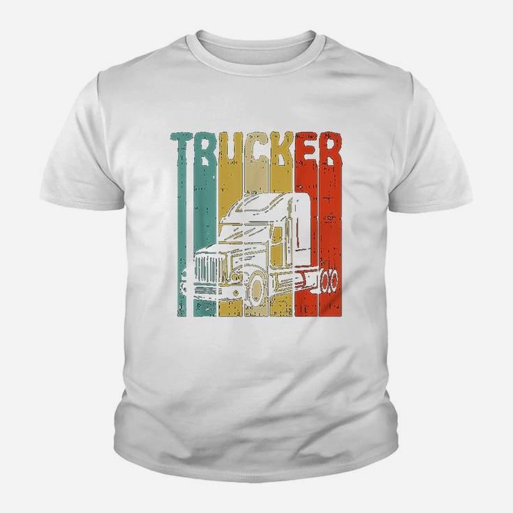 Trucker Retro Truckin Big Rig Semi Trailer Truck Driver Gift Kid T-Shirt