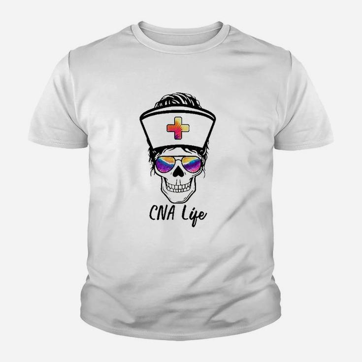 Tu Messy Skull Nurse Cna Life Nursing Tie Dye Gift Kid T-Shirt