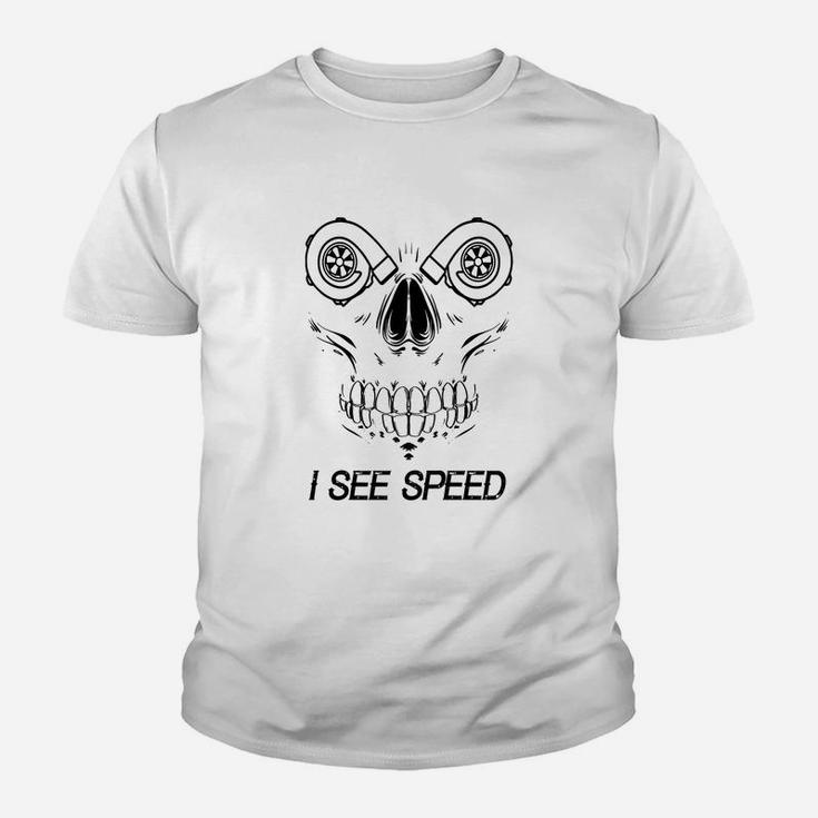 Twin Turbo Skull Face Drag Speed Racing Kid T-Shirt