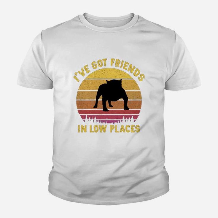 Vintage American Bully I Have Got Friends In Low Places Dog Lovers Kid T-Shirt