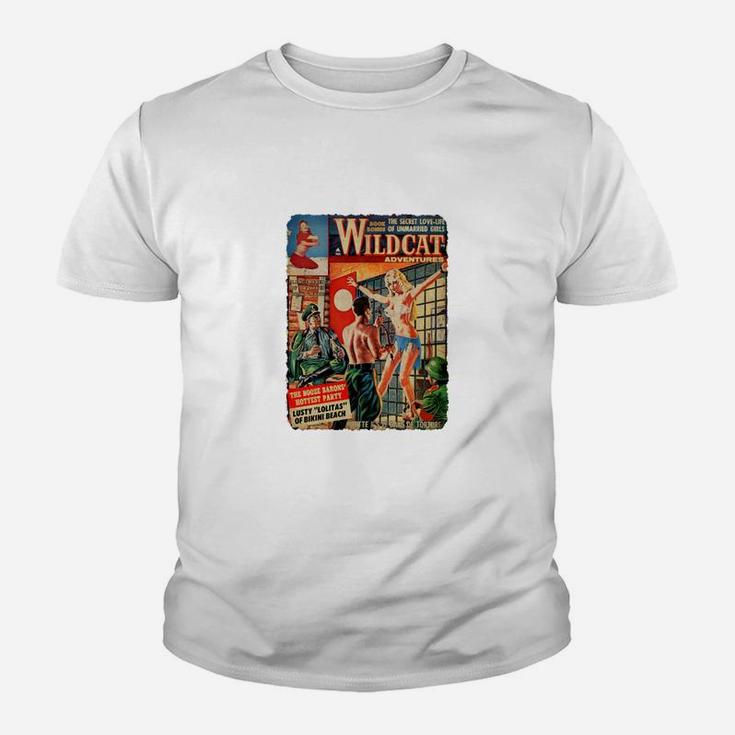 Vintage Comic Print Kinder Tshirt, Wildkatze Superhelden Design Unisex