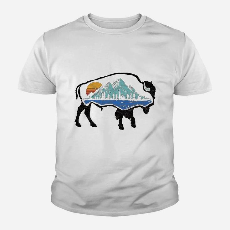 Vintage National Park Bison Landscape Buffalo Art Kid T-Shirt