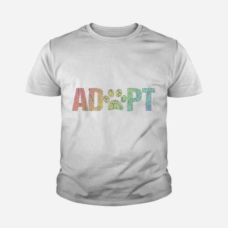 Vintage Rainbow Adopt A Dog Rescue Foster Adoption Month Kid T-Shirt