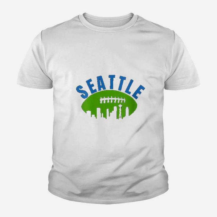 Vintage Seattle Cityscape Retro Football Graphic Kid T-Shirt