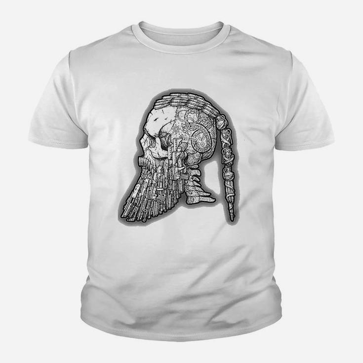 Vintage Viking Warrior Beard Skull Sketched Print Kid T-Shirt