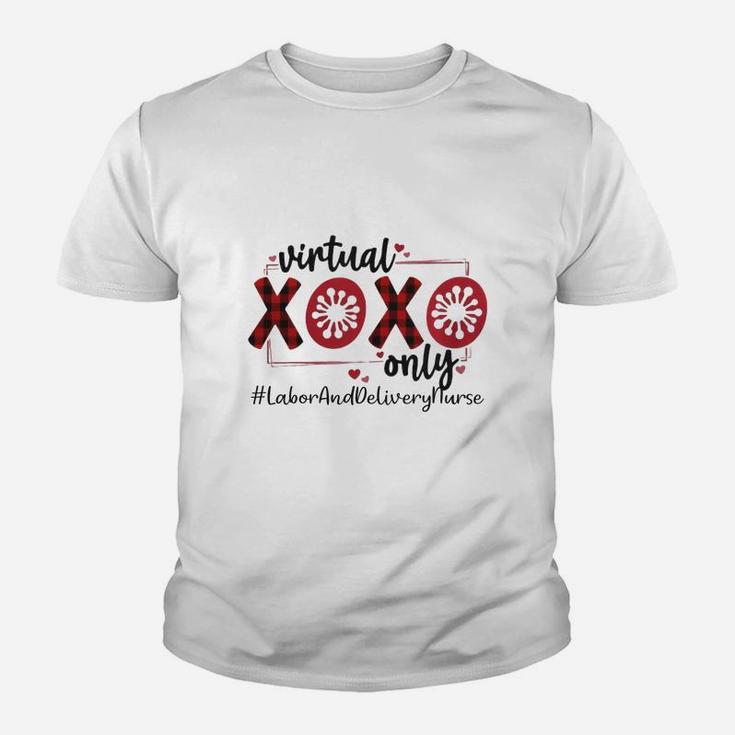 Vitual Xoxo Only Labor And Delivery Nurse Red Buffalo Plaid Nursing Job Title Kid T-Shirt