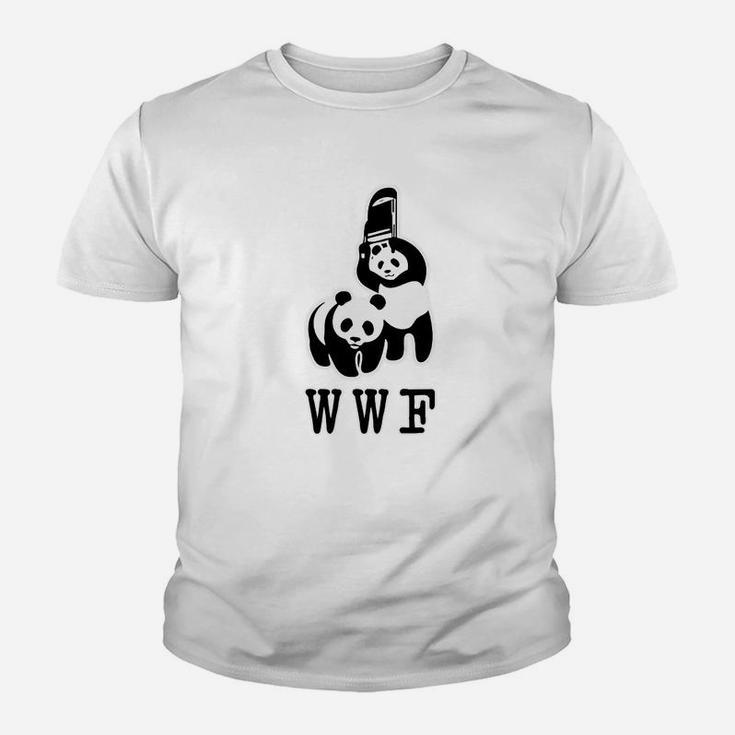 Weißes Kinder Tshirt mit Panda-Ringkämpfer, WWF Parodie-Design für Fans