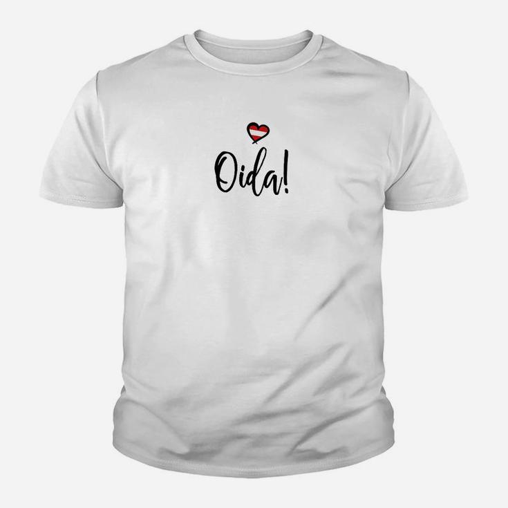 Weißes Unisex Kinder Tshirt mit Oida!-Schriftzug & Herz-Design