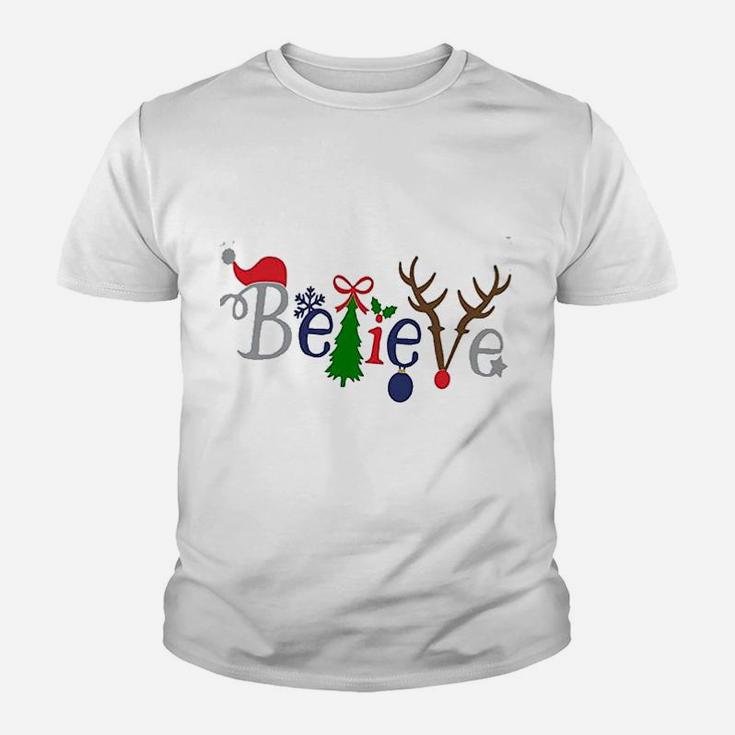 Women Merry Christmas Cute Santa Tree Reindeer Believe Kid T-Shirt