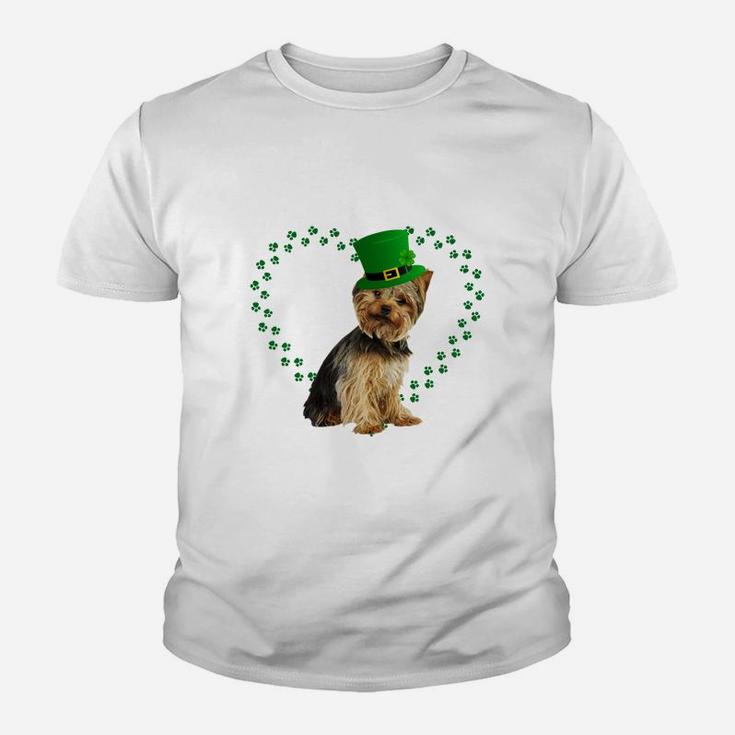 Yorkshire Terrier Heart Paw Leprechaun Hat Irish St Patricks Day Gift For Dog Lovers Kid T-Shirt