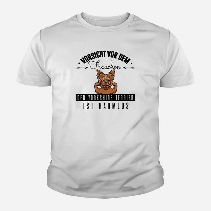 Yorkshire Terrier Kinder Tshirt: Vorsicht Frauchen, Hund Harmlos