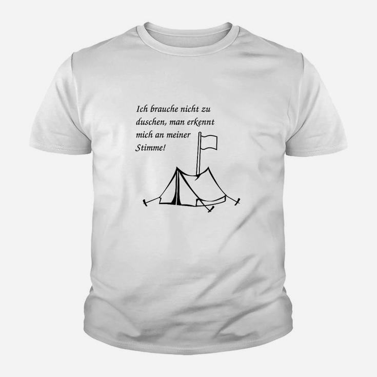 Zelt-Motiv Kinder Tshirt Weiß, Lustiges Spruch-Kinder Tshirt für Camper