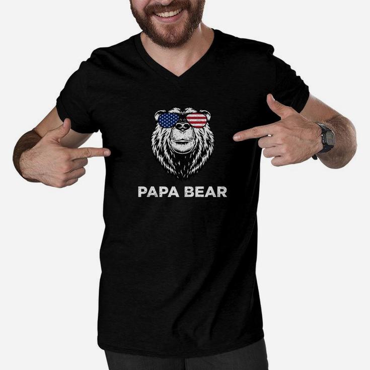4th Of July Papa Bear American Flag Glasses Patriotic Men Premium Men V-Neck Tshirt