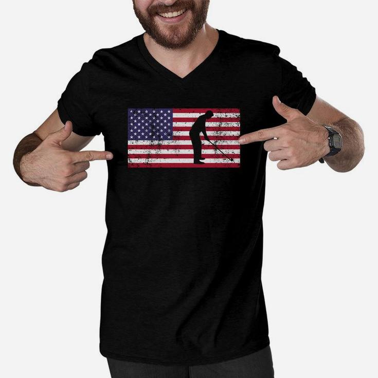 American Flag Patriotic Dad Golfing Fathers Day Men V-Neck Tshirt