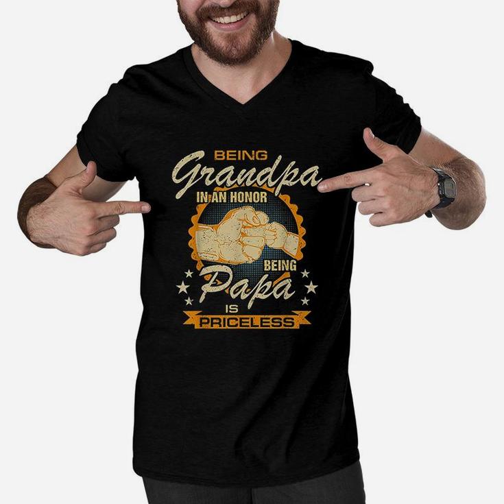 Being Grandpa Is An Honor Being Papa Is Priceless Best Dad Men V-Neck Tshirt