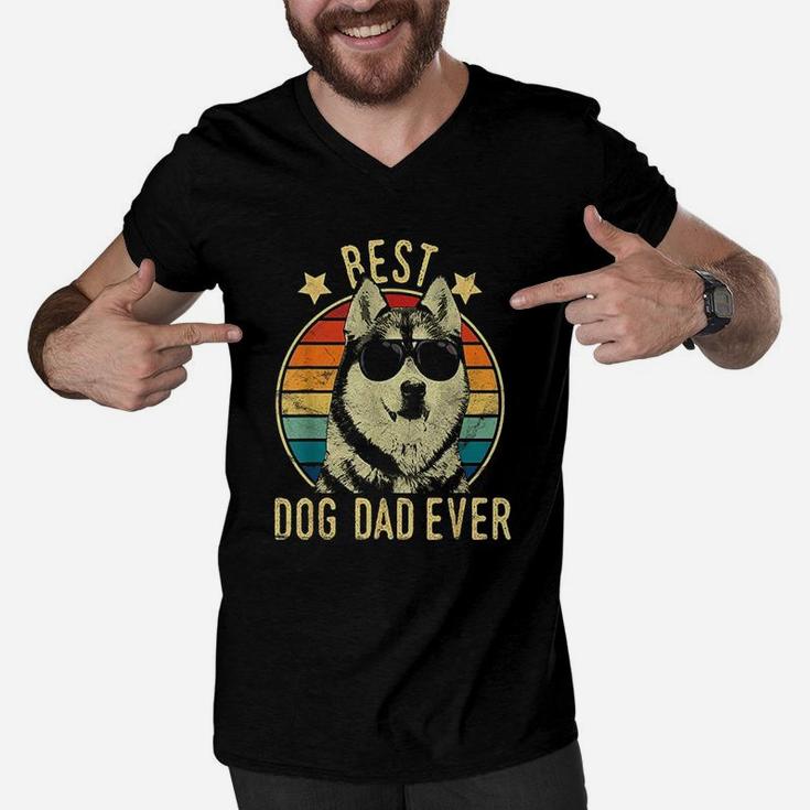 Best Dog Dad Ever Siberian Husky Fathers Day Men V-Neck Tshirt
