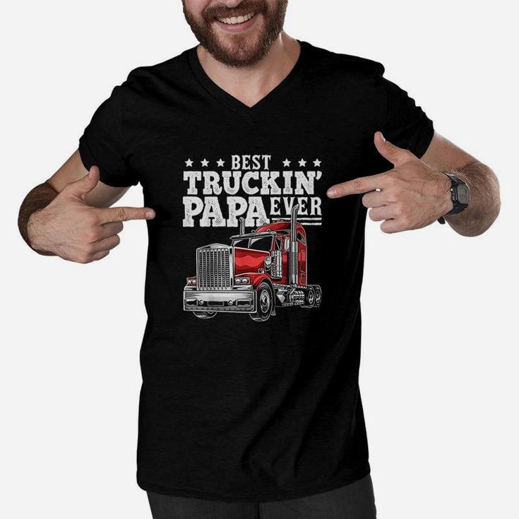Best Truckin Papa Ever Big Rig Trucker Fathers Day Gift Men Men V-Neck Tshirt