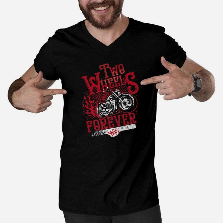 Biker Shirt Motorcycle Two Wheels Forever Ride Bike Dad Papa Men V-Neck Tshirt