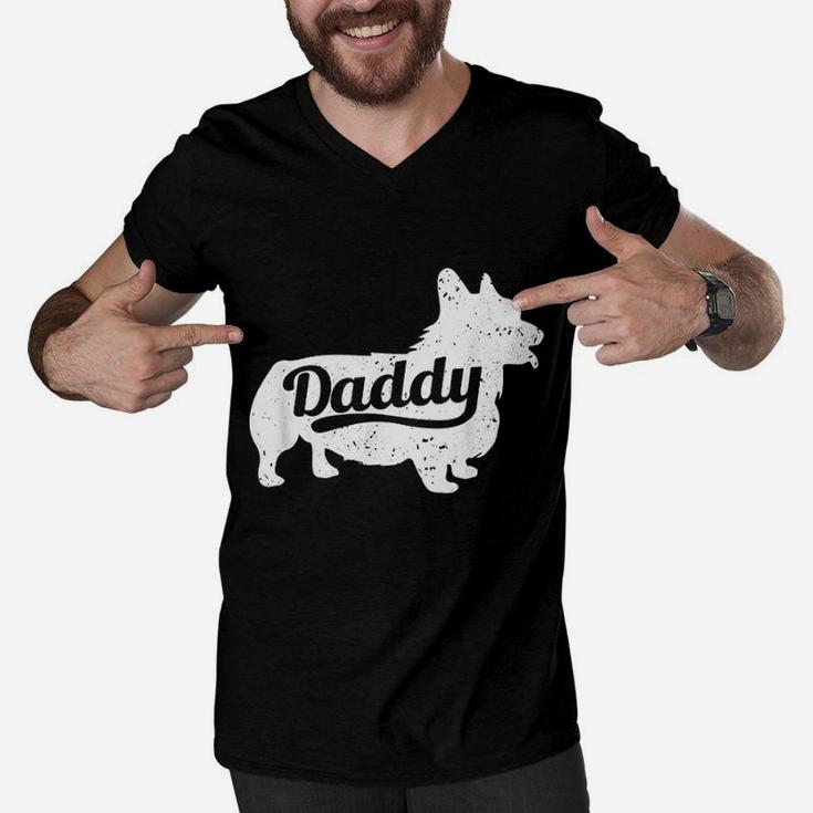 Corgi Daddy Dad Dog Lover Fathers Day Gift Men V-Neck Tshirt