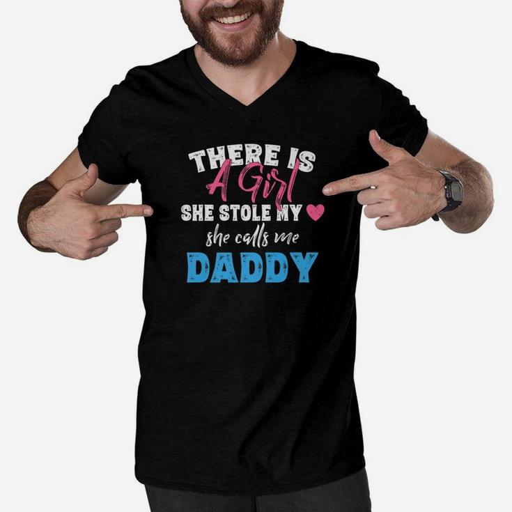 Dad Gifts Shirts Girl Stole My Heart Calls Me Daddy Men V-Neck Tshirt