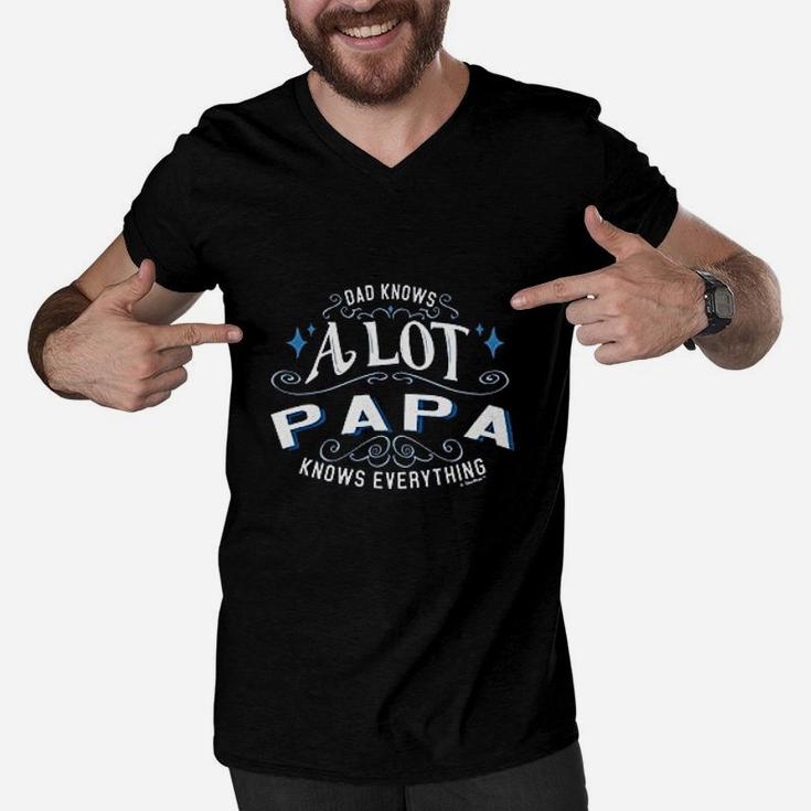 Dad Knows A Lot Papa Knows Everything Funny Men V-Neck Tshirt