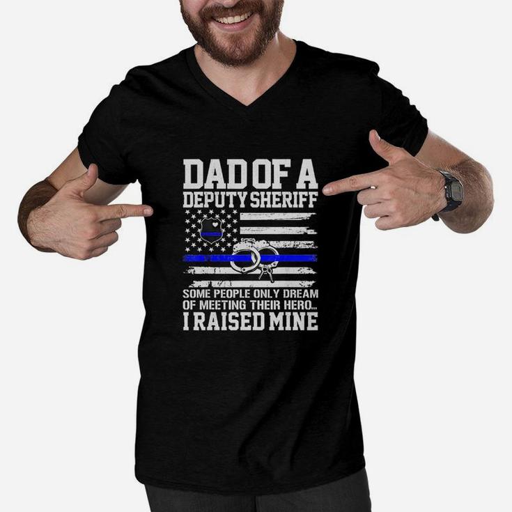 Dad Of A Deputy Sheriff Father Thin Blue Line American Flag Shirt Men V-Neck Tshirt