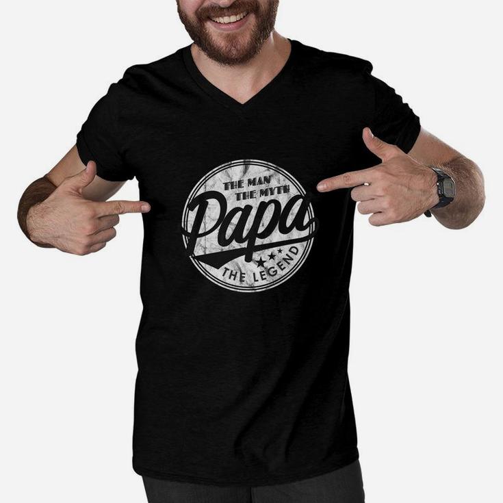 Dad Papa The Legend Funny Father Papa Daddy Fathers Day Men V-Neck Tshirt
