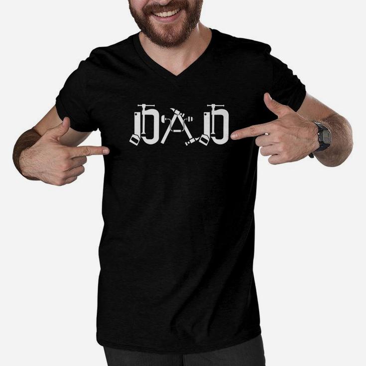 Dad With Tools Shirt Cute Handyman Papa Gift Men V-Neck Tshirt