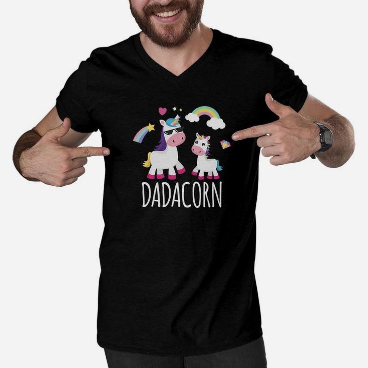 Dadacorn Unicorn Fathers Day Unicorn Dad And Baby Men V-Neck Tshirt