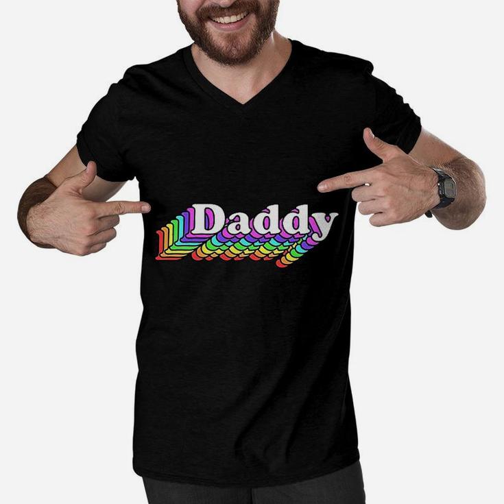 Daddy Gay Daddy Bear Retro Lgbt Rainbow Lgbtq Pride Men V-Neck Tshirt