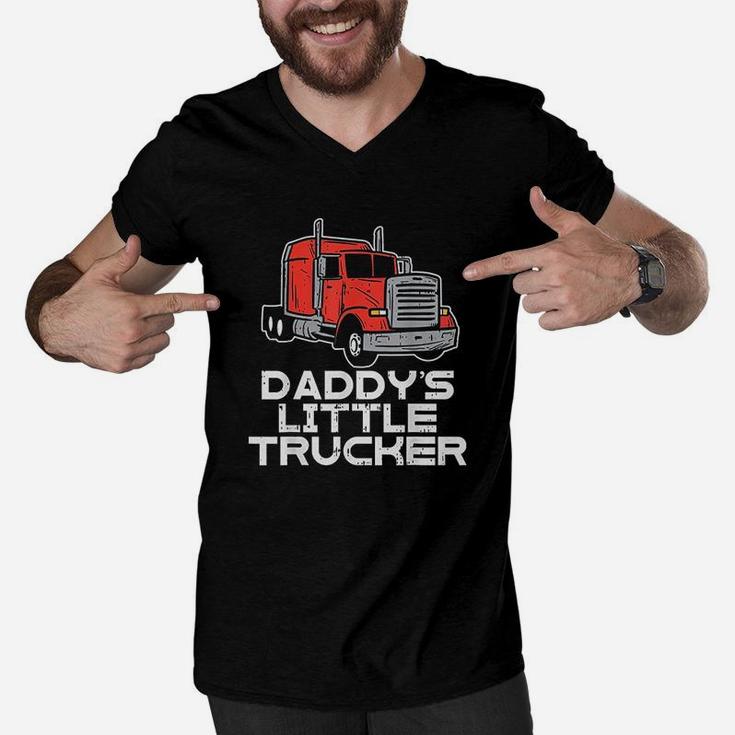 Daddys Little Trucker Semi Truck Trucking Boys Girls Gift Men V-Neck Tshirt