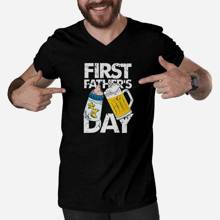 Fathers Day Funny First Fathers Day Men V-Neck Tshirt