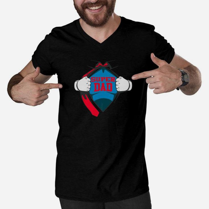 Fathers Day Gift Super Hero Dad Gift Premium Shirt Men V-Neck Tshirt