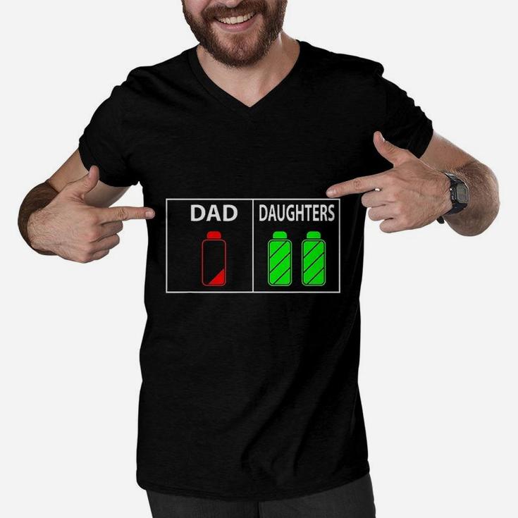 Funny Low Battery Dad Of Two Daughters Fathers Day Gift Men V-Neck Tshirt
