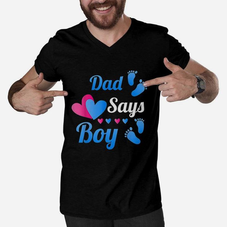 Gender Reveal Dad Daddy Says Boy Baby Reveal Men V-Neck Tshirt