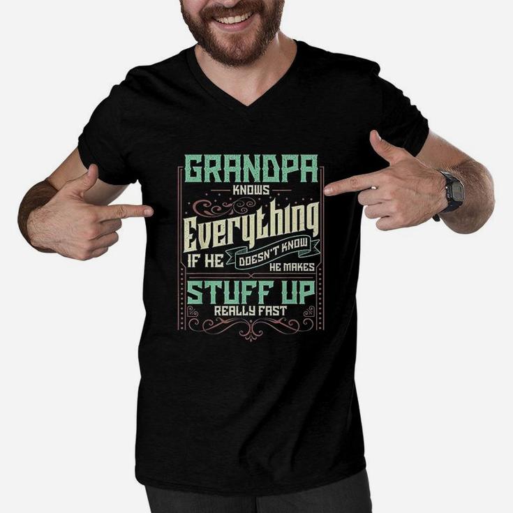 Grandpa Knows Everything Funny Grandpa Fathers Day Gifts Men V-Neck Tshirt