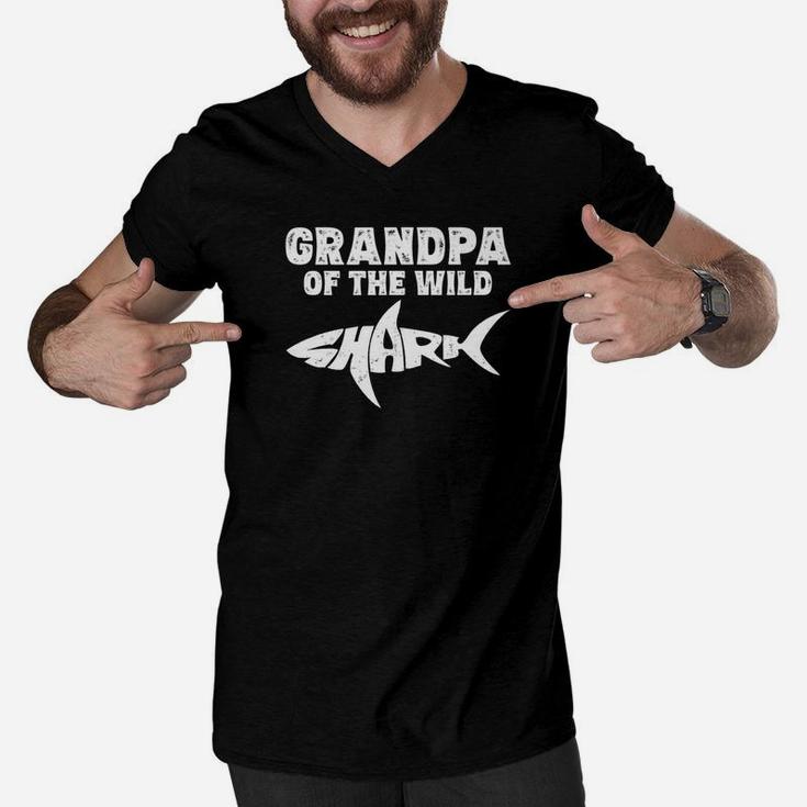 Grandpa Of The Wild Shark Funny Sharks Gifts Shirts Papa Men V-Neck Tshirt