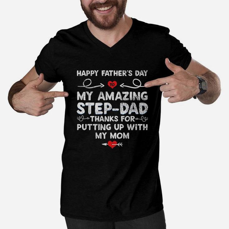 Happy Father Day To My Amazing Step Men V-Neck Tshirt